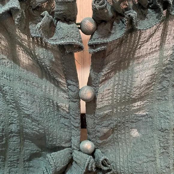 Angel Biba Emerald Green Cutout Back Long Balloon Sleeve Tiered Dress Size XS - Picture 7 of 7